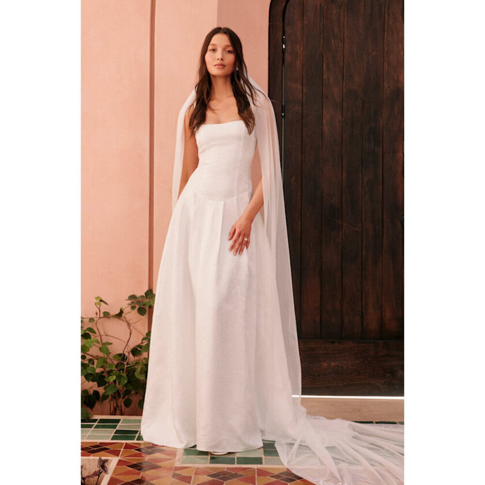 Lulus Arabella White Jacquard Basque Waist Maxi Dress - Size XS